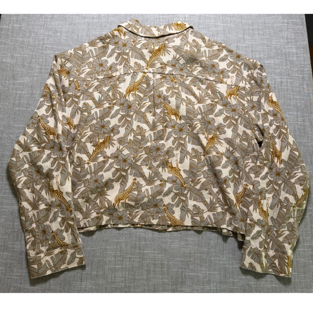 Du Jour Womens XL Giraffe Safari Print Linen Blend Button Down Shirt A378515 - Picture 3 of 9